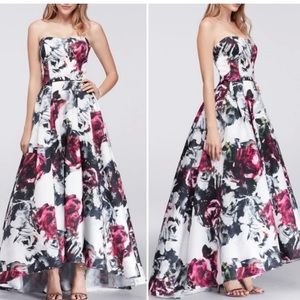 Betsy & Adam strapless floral gown